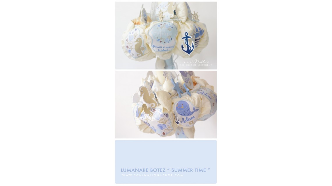 Lumanare botez cu scoici, balene si caluti de mare, 65x4 cm, Summer time  5